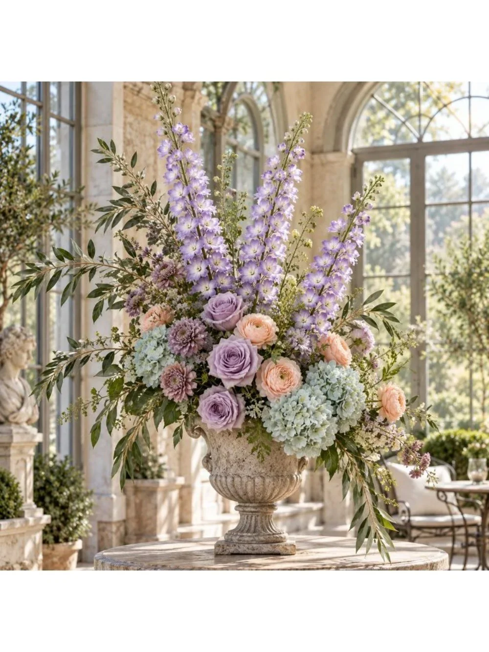 Lavender Delphinium Stems Set of 3 40 Inch Artificial Larkspur Flowers Tall Faux